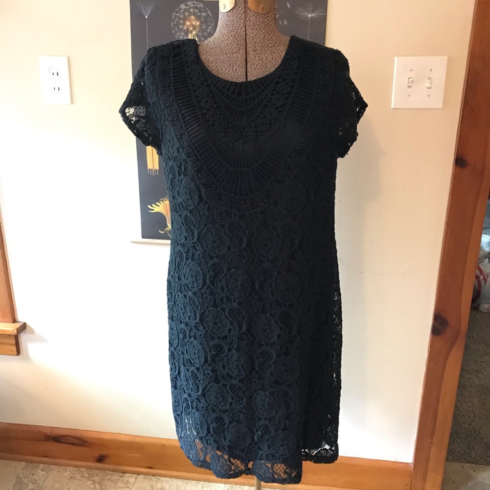 Crochet Black Midi Dress with Lining